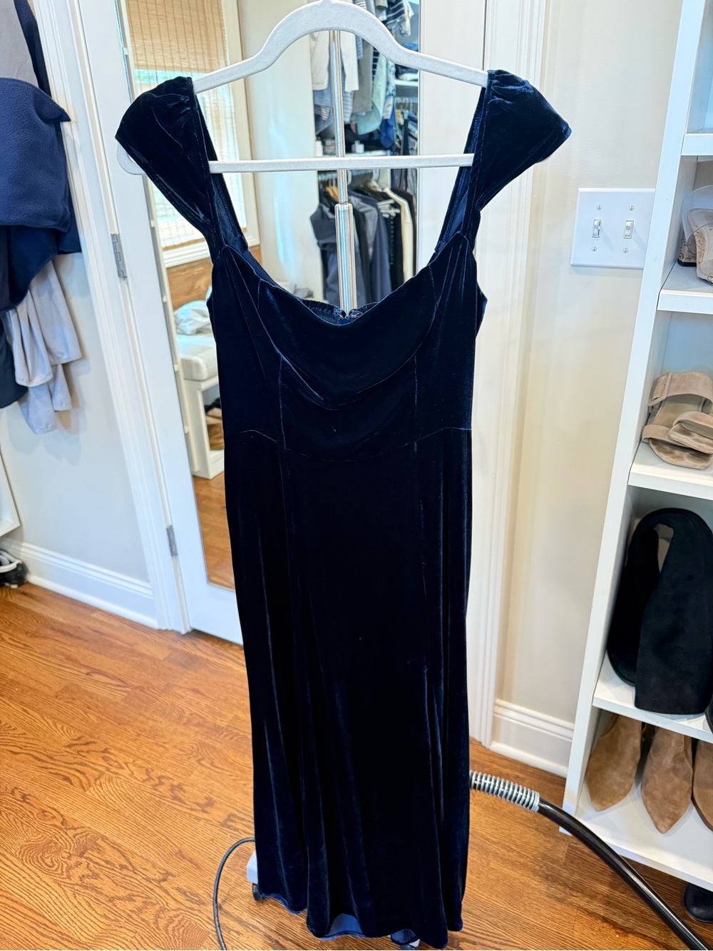 Reformation Navy Velvet Maxi Dress